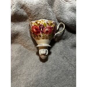 Handcrafted Vintage Floral Porcelain Teacup Night Light Plug In Rose Gold Trim